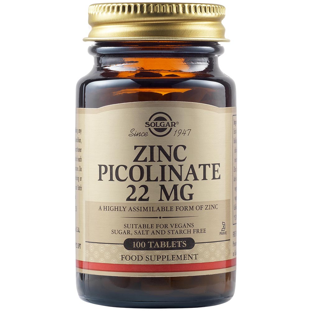 Solgar Zinc Picolinate 22 mg, 100 Tablets. Ψευδάργυρος χρήσιμος για την υγεία δέρματος, νυχιών, μαλλιών, ματιών και της γονιμότητας.