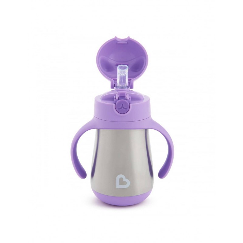 MUNCHKIN Ανοξείδωτο Παγούρι Θερμός με Καλαμάκι Cool Cat Purple 237ml - Image 2